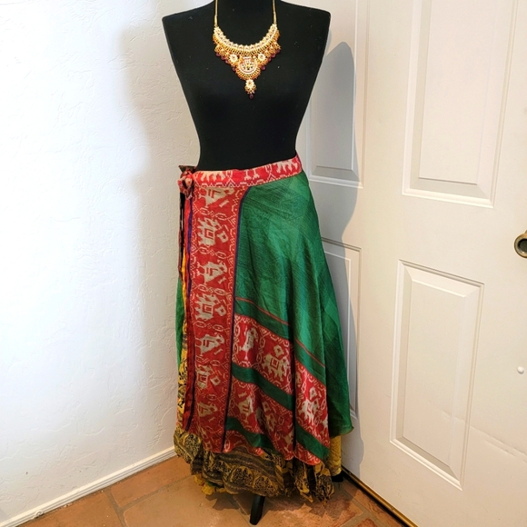 Brand New Sustainably Designed Boho Silk Reversible Wrap Skirt Dress - Picture 4 of 11
